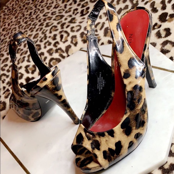 Leopard Nine West heels, used only once, cleaning out closet. - Picture 2 of 2